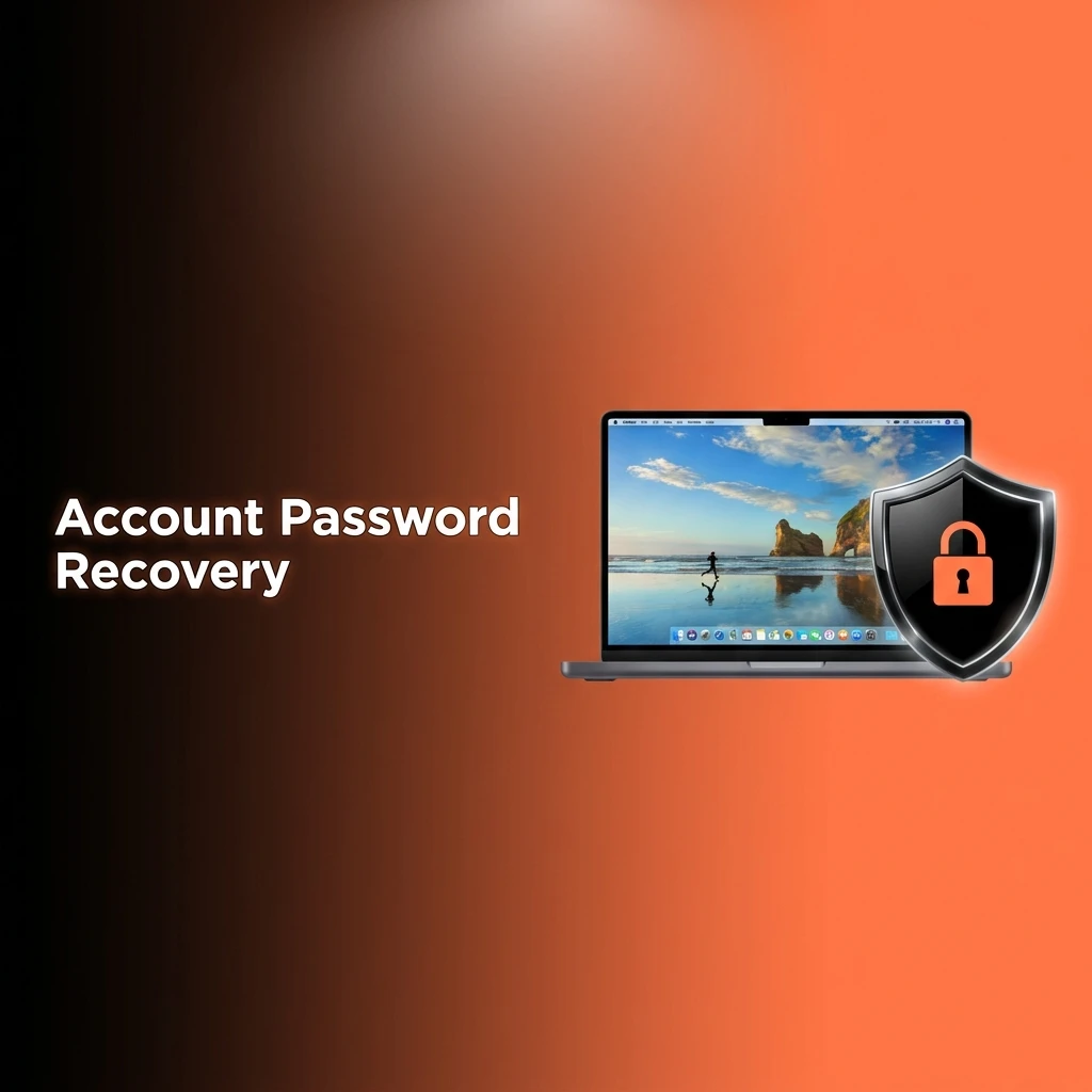 Step-by-step account password recovery process showing forgot password link, email reset instructions and login guidance
