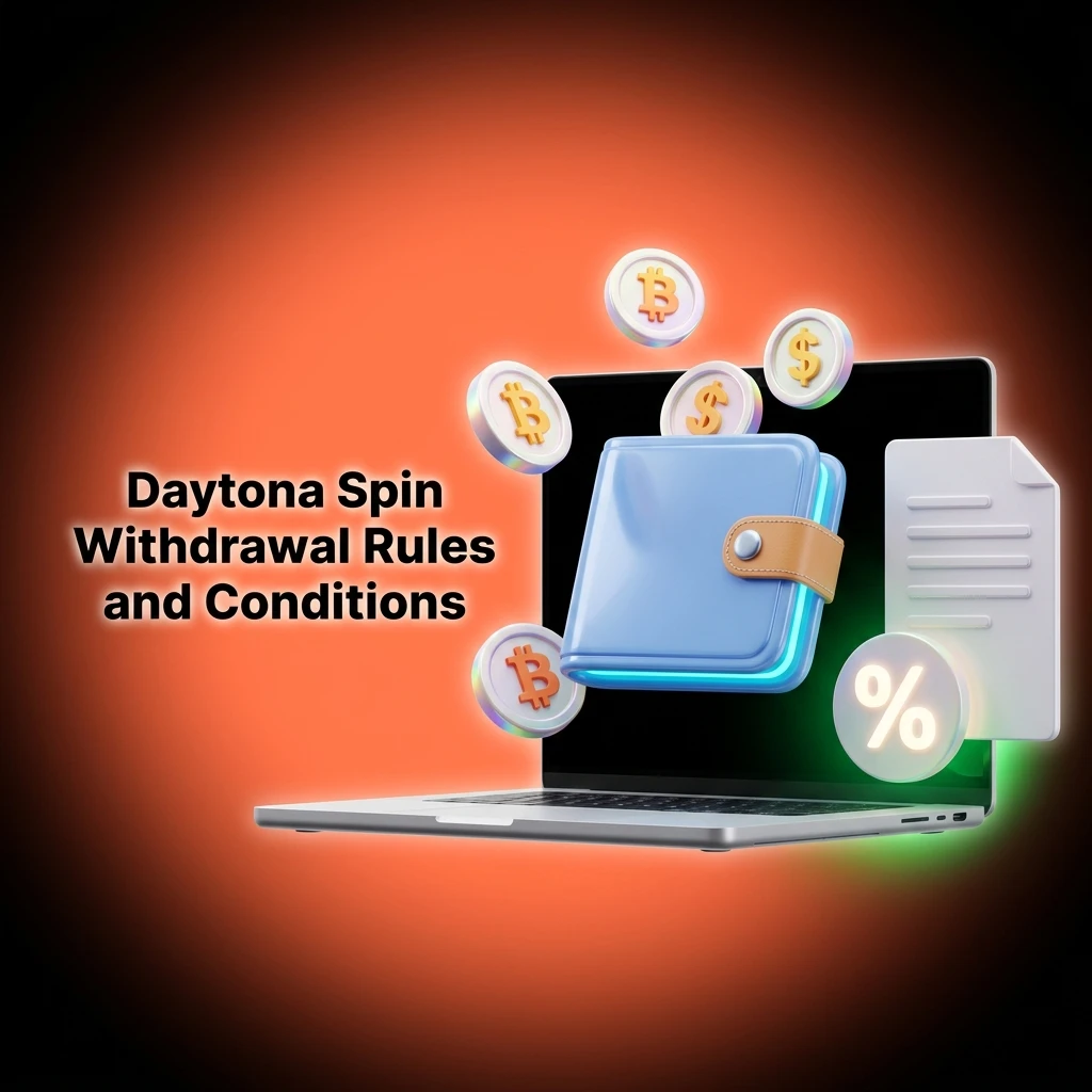 Daytona Spin withdrawal rules showing KYC verification, wagering requirements, limits and processing conditions for UK players