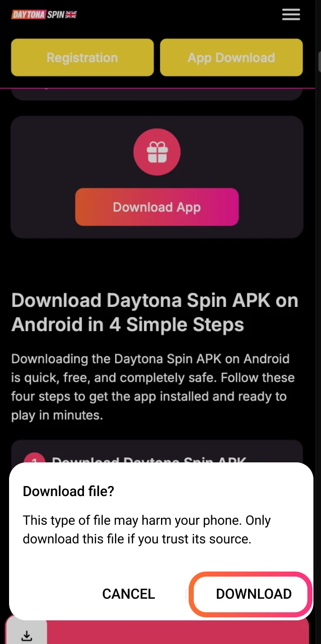 Confirm the download by tapping accept in the pop-up prompt on your Android screen.