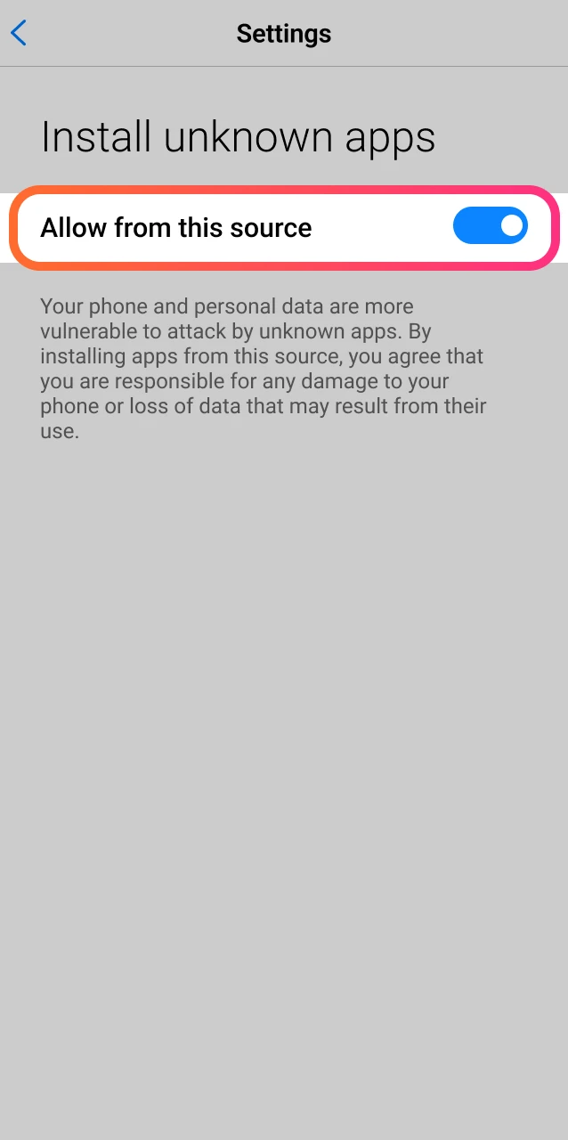 Enable installation from unknown sources in your Android settings to install the Daytona Spin app.