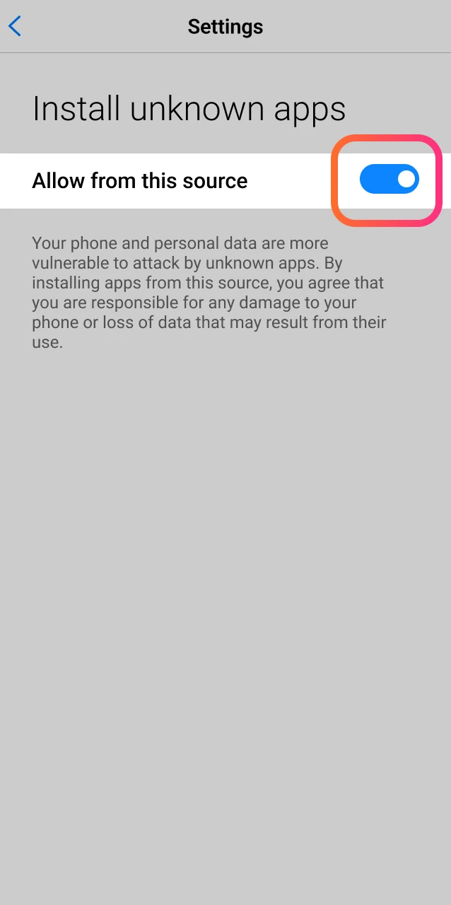 Confirm the installation permission in your Android settings for the Daytona Spin update.
