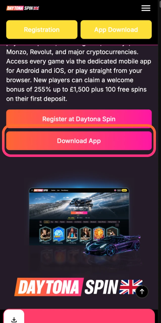 Open this page on your Android device to get the latest Daytona Spin APK update.