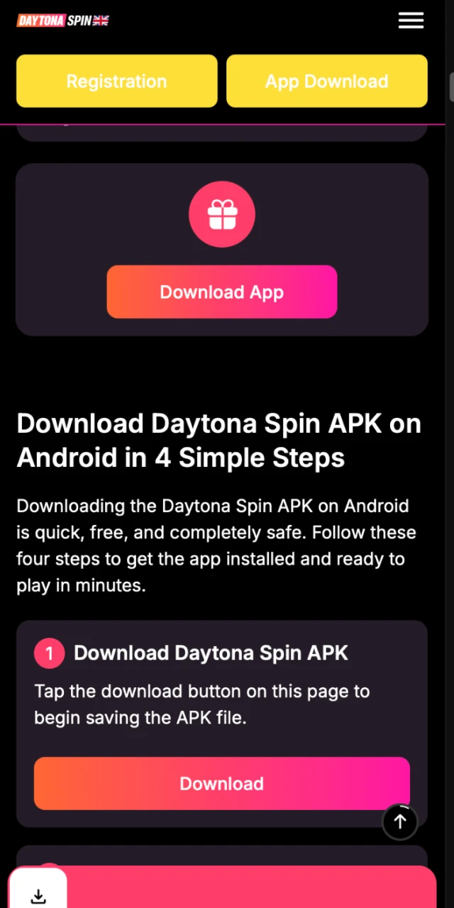 Use the link on this page to access the latest Daytona Spin iOS app version.