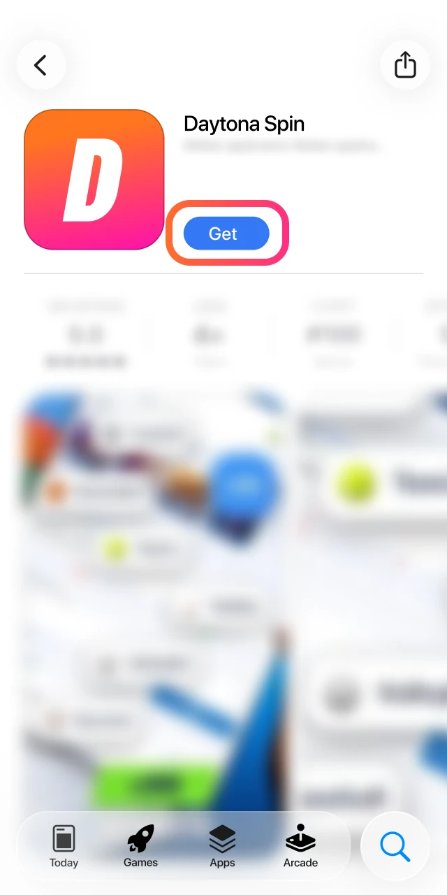 Press the Get button on the App Store page to download the Daytona Spin app.