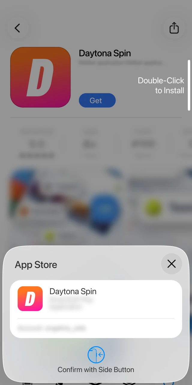 Use Face ID, Touch ID, or your Apple ID password to authorise the Daytona Spin installation.