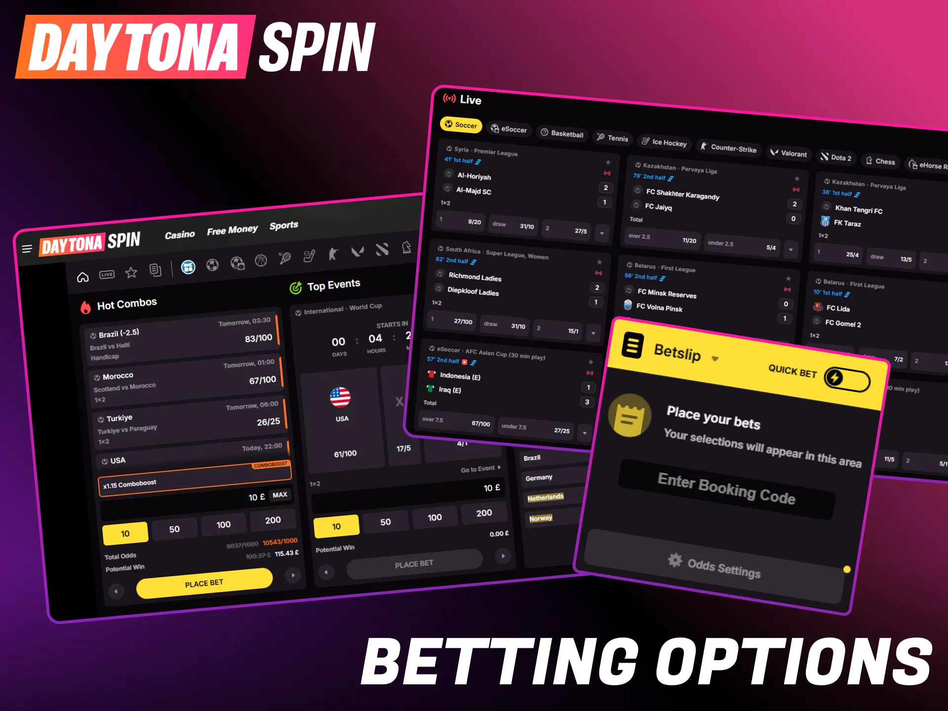 Explore the top sports wagering markets available at Daytona Spin.
