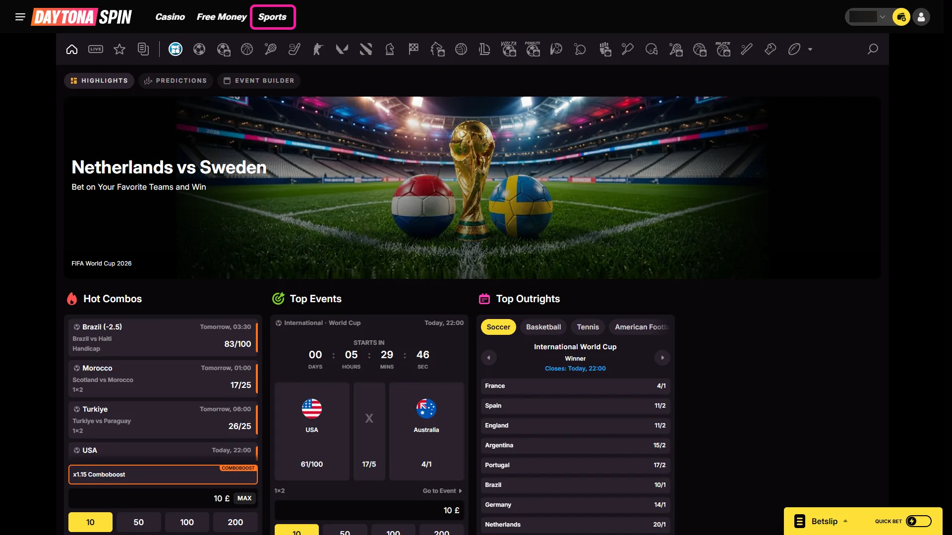 Open the complete sportsbook directory on the Daytona Spin platform.