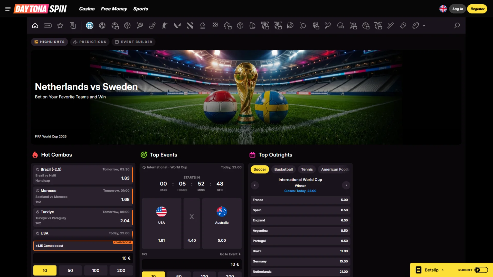 Bet on popular athletic matches and tournaments via Daytona Spin easily.