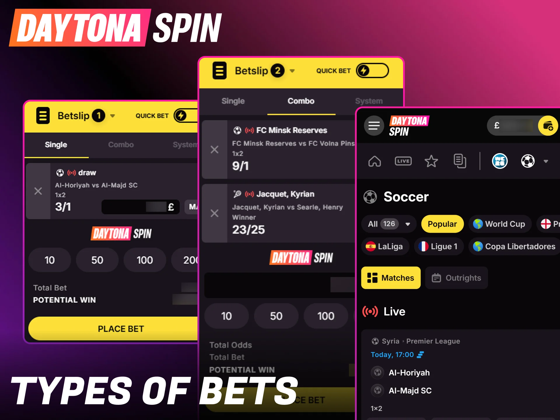 Study the various sports wagering formats offered by Daytona Spin.